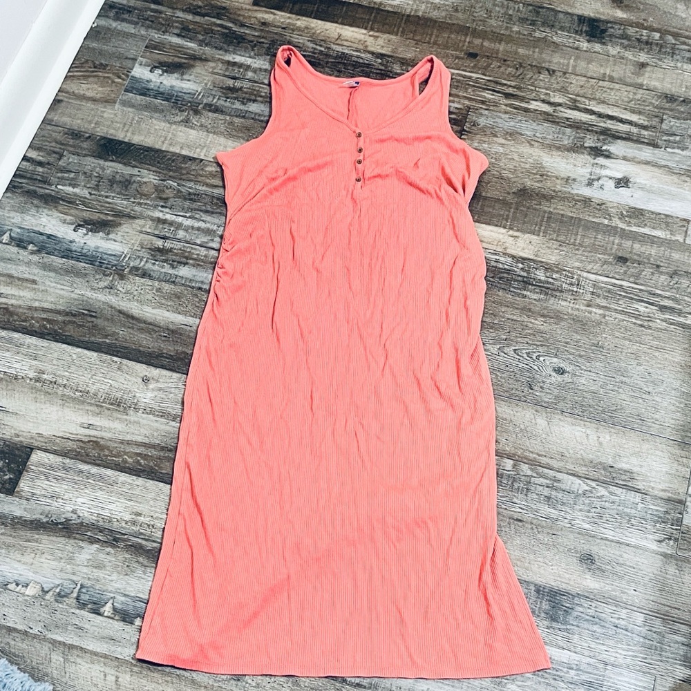 Old Navy Maternity Dress Coral Ribbed Henley Button Neckline size Large